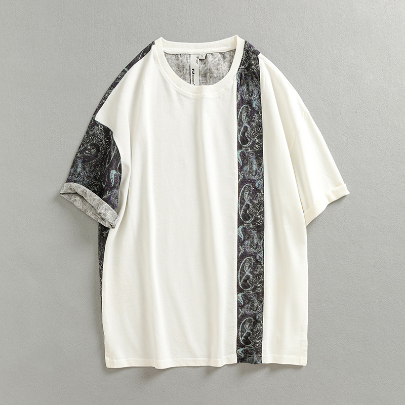 Men's Color Matching Round Neck Short-sleeved T-shirt Men's Loose Summer New Light Mature Style Half-sleeved Men's Top T003