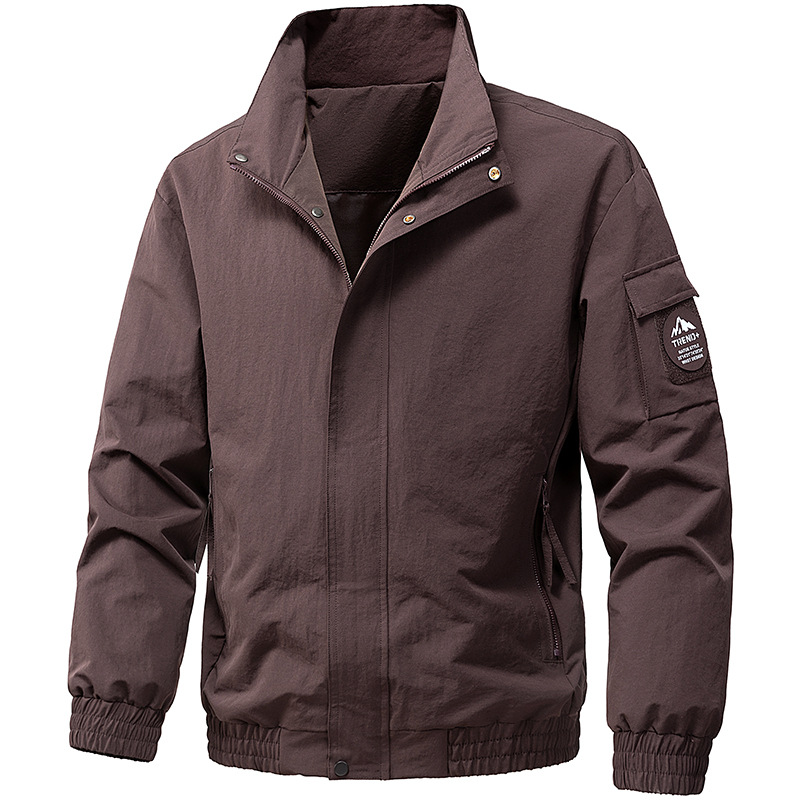 2026 New Spring and Autumn Thin Workwear Outdoor Jacket with Stand Collar for Men, Windproof and Waterproof Mountaineering Coat