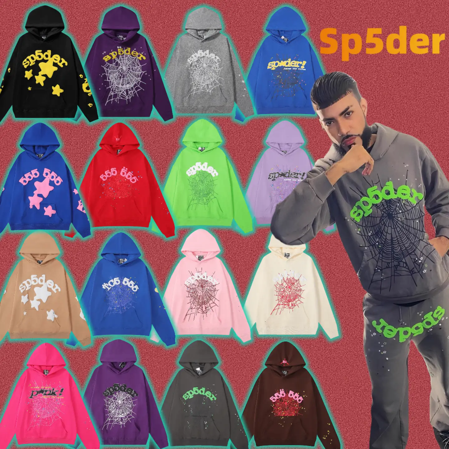 High version Sp5der Spider Web high street trend sweater men in Europe and the United States hip-hop singers loose sweat pants suit tide