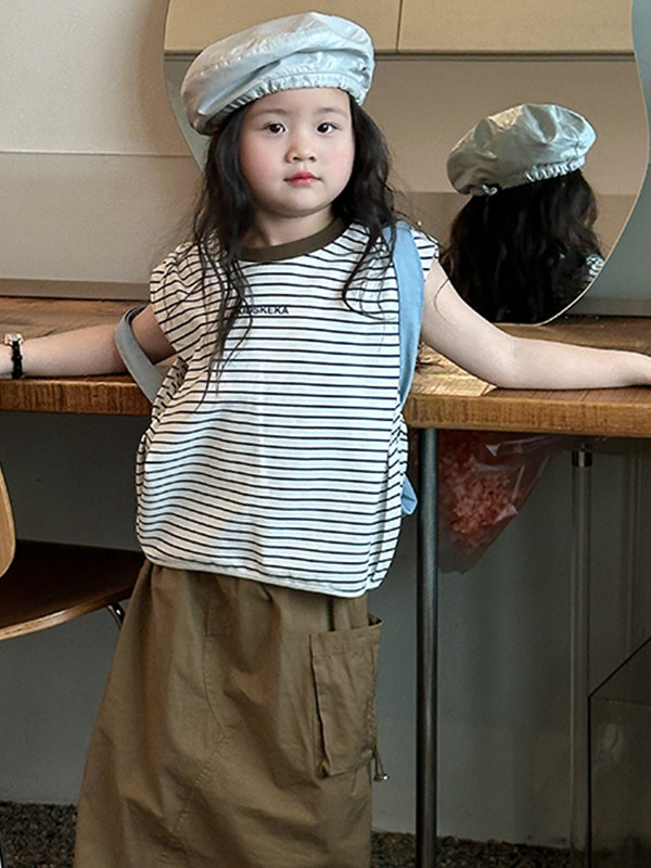 Girls' Korean-Style Sleeveless T-Shirt 2026 Summer New Model Children's Back-Slit Vest Trendy Korean Style for Older Kids