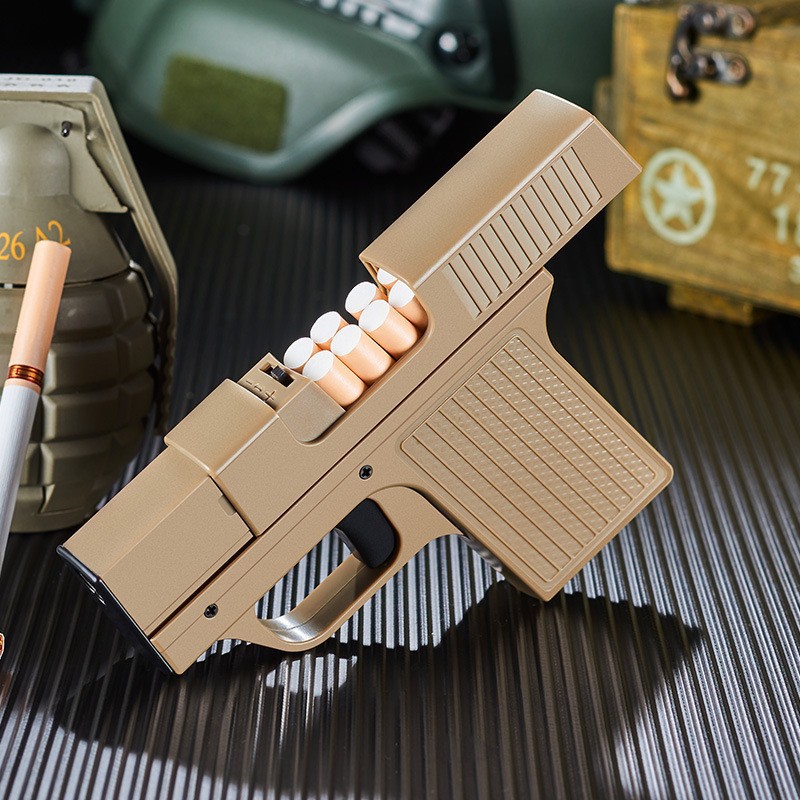Cross-Border Popular Gun-Shaped Lighter That Can Hold Cigarettes, Internet-Famous High-Power Windproof Lighter, High-End