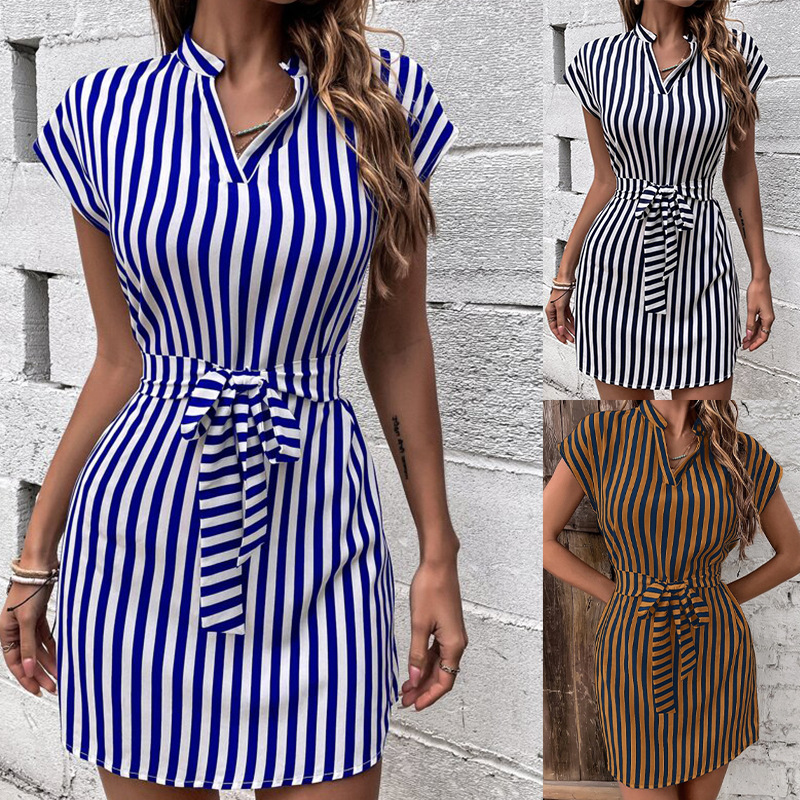 2025 Spring and Summer New Amazon Independent Station OZON Cross-border European and American Women's Sleeveless Striped Lace-up dress