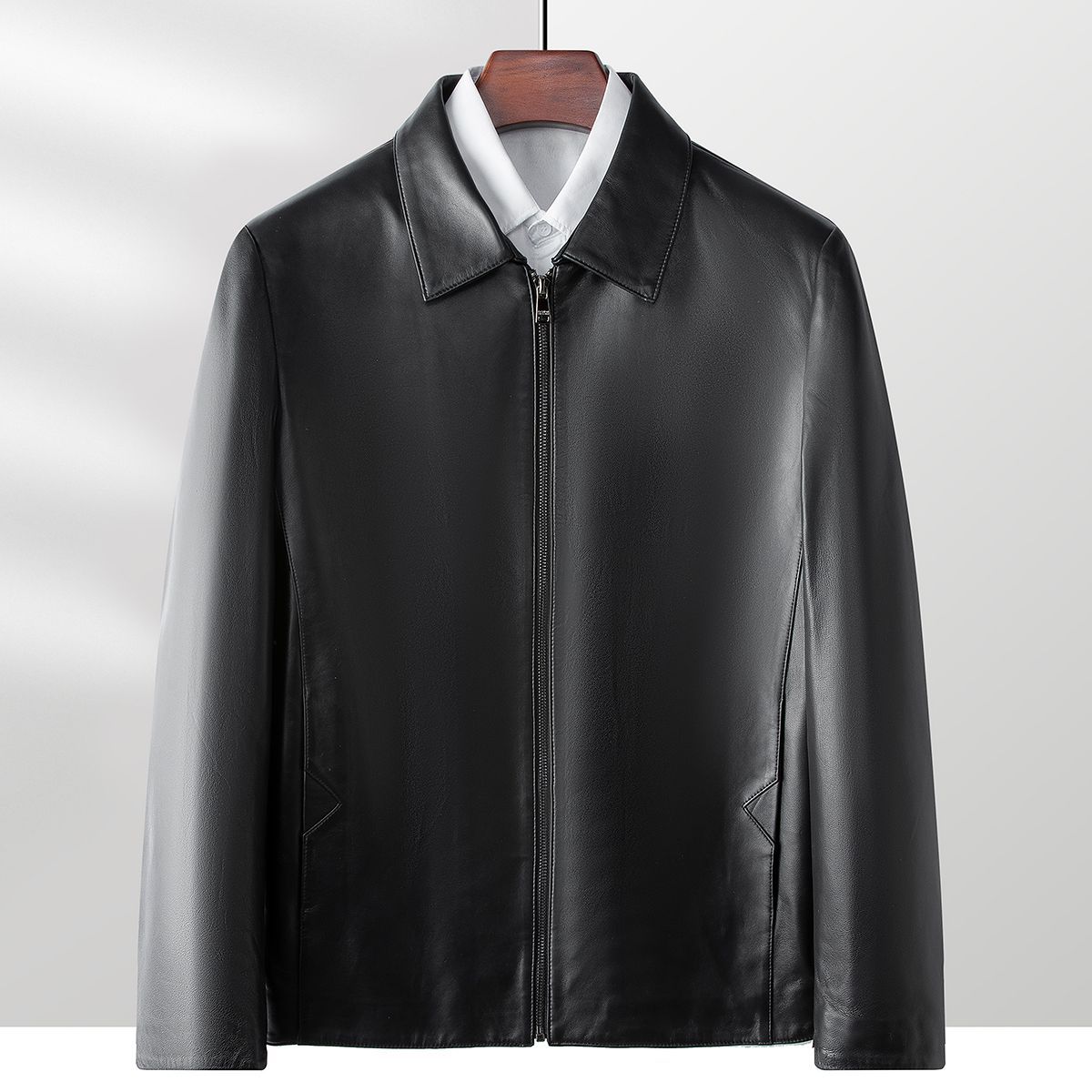 Supply Chain 2025 Spring New Goatskin Men's Leather Jacket Haining Genuine Leather Jacket Casual Single Leather Jacket
