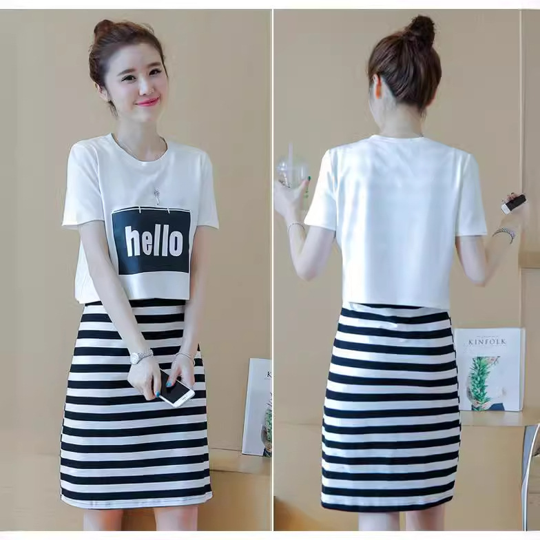 2024 New Fashion Student Dress Women Summer Short-sleeved Korean Style Fresh dress Two-piece 9269