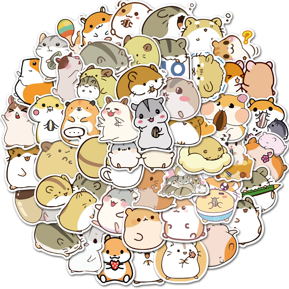 50 Super cute cartoon hamster graffiti stickers removable luggage case stickers notebook stickers refrigerator stickers car stickers