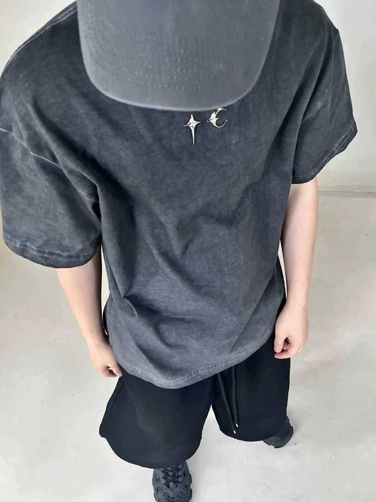 THUG CLUB American Style Fashion Brand Star Moon Silver High Street cleanfit Summer Loose Cotton Couple Short Sleeve T-Shirt