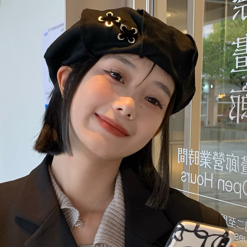 Korean Style All-match Octagonal Beret Women's Spring and Summer Big Head Face Small Black Chanel Style Bud Painter's Hat Trendy
