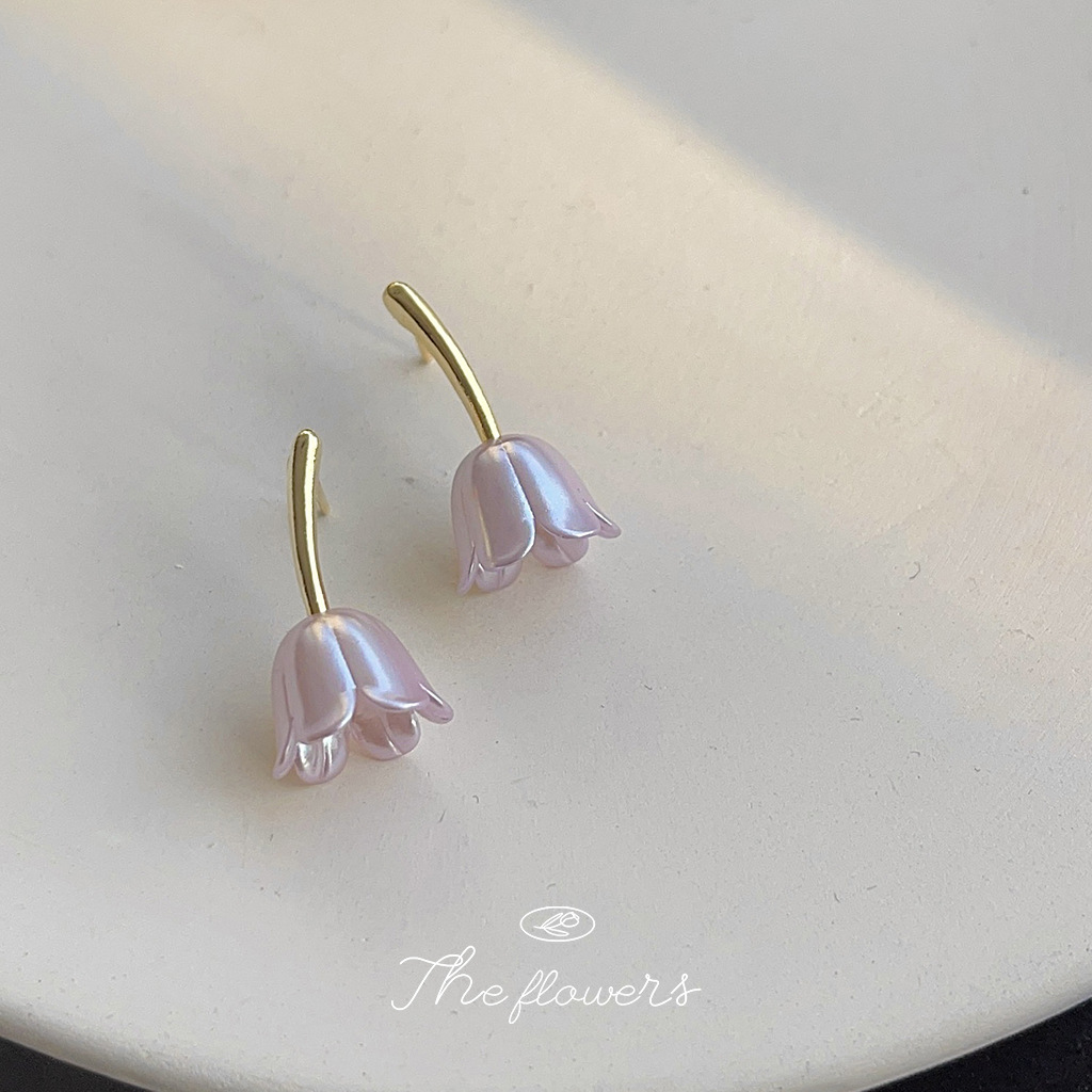 Silver-Plated 14K Purple Tulip Earrings, Sweet Korean and Japanese Style, New Ins Style, Yiwu Factory Earrings