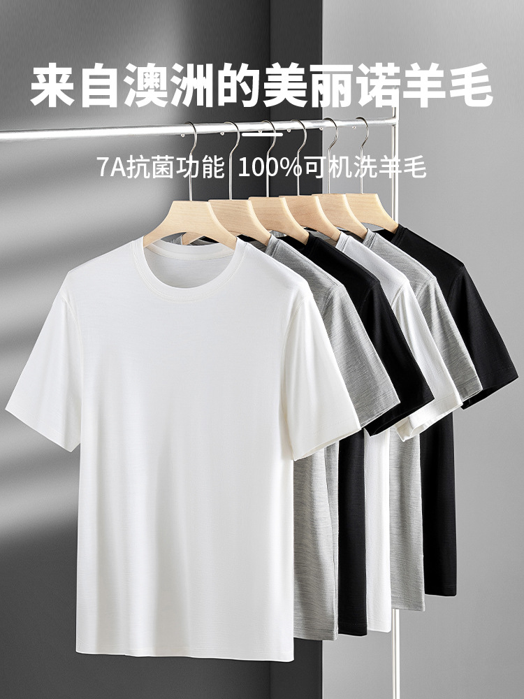 Processing Custom 17.5 Micron 100 Pure Merino Wool Quick Drying Outdoor Sports Men's Short Sleeve T-Shirt 7A Antibacterial