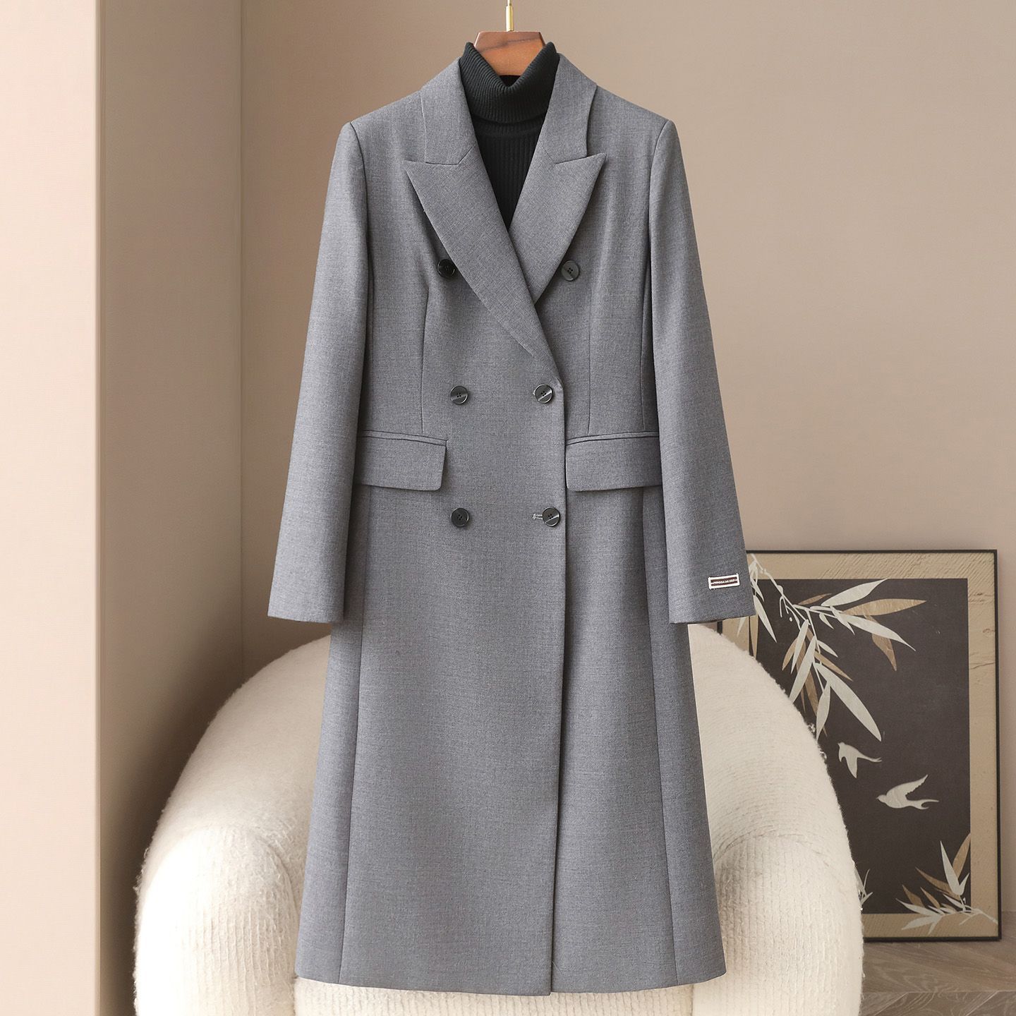 Small Quantity of Clothing: 2026 Spring New Style Wool Fine-Spun Suit Woolen Coat, Over-The-Knee Long Trench Coat, Women's Suit