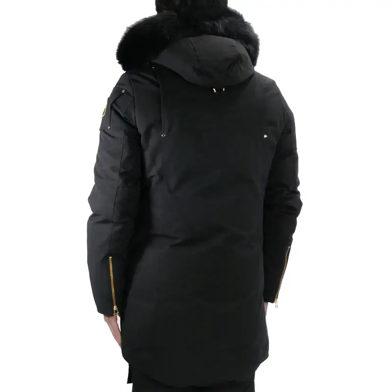 Moose Knuckles Men's Black Fur Hooded Long Down Jacket