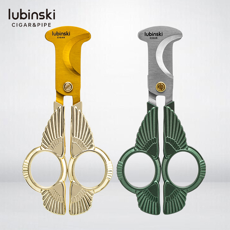 Lubinski cigar scissors portable handle double-edged scissors leather case zinc alloy electroplated stainless steel blade gift box