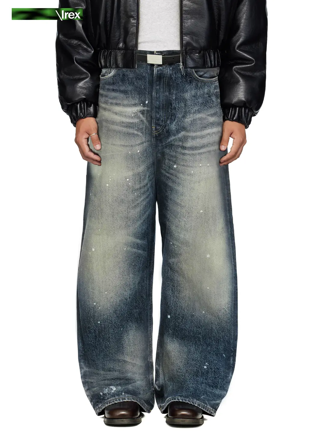 Irex Washed Splash-Ink Scimitar Jeans for Men and Women, American Retro Loose Drape Slimming Baggy Wide-Leg Pants