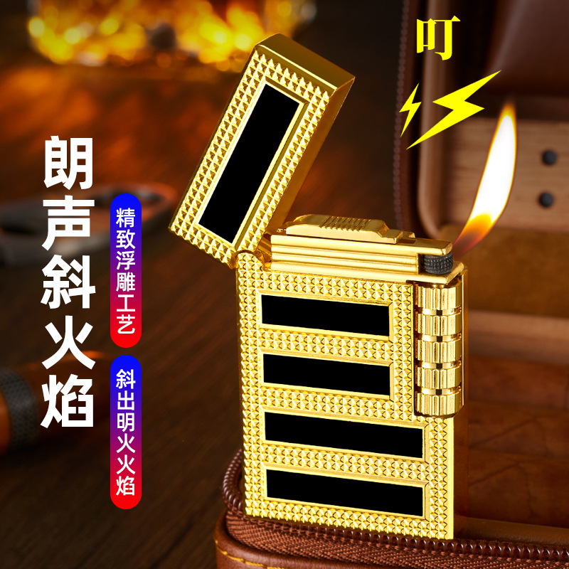 DK859 Black Striped Langsheng Oblique Fire Wheel Lighter Inflatable Pipe Lighter Factory Wholesale