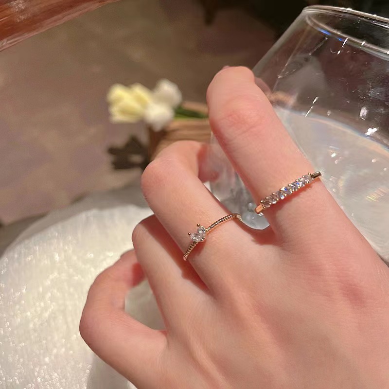Simple Small Sugar Cube Sparkling Diamond Ring Wholesale New Niche Light Luxury High-End Geometric Zircon Plain Ring Set
