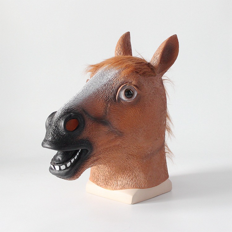 Factory Direct latex brown horse head cover cos funny animal mask green fish TikTok funny performance props horse head