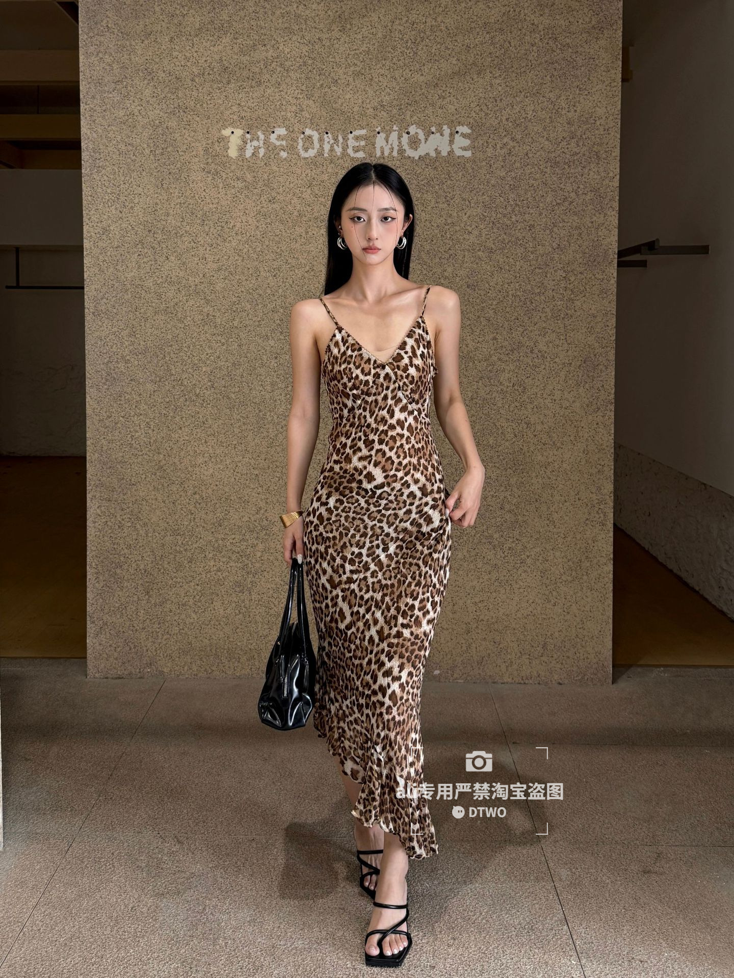 Dtwo Summer New Original Design Women's Clothing Wholesale European and American Style Leopard Print Slim-Fit Strap Dress
