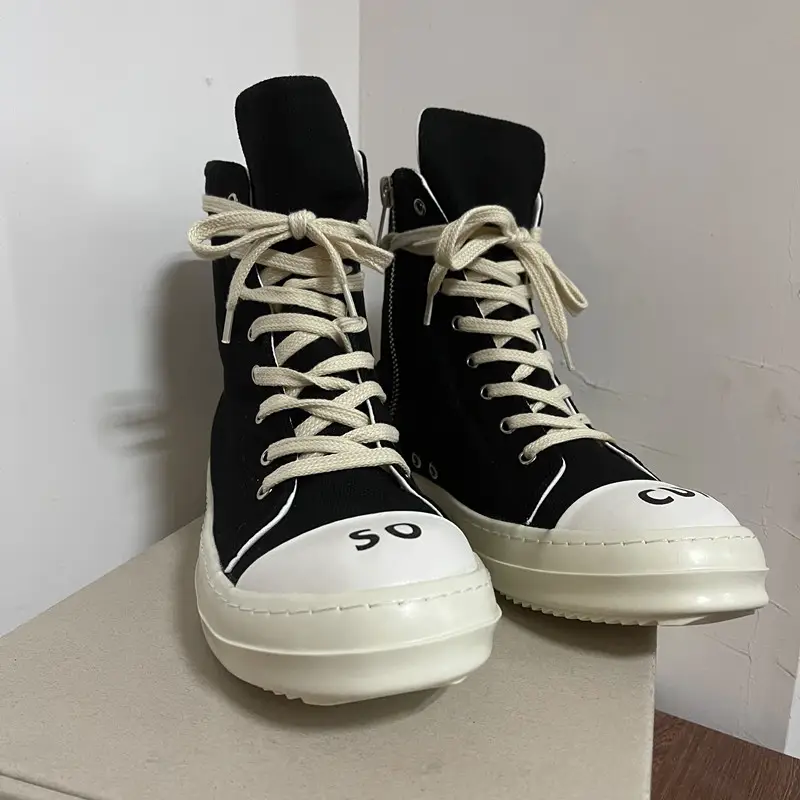 Ro canvas shoes high-top lace-up casual men's board shoes classic versatile thick bottom women's shoes printed big head couple short boots