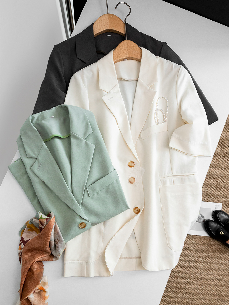 Plus Sutin Spring Style New Women's Blazer, Regular Shoulder Business Women's High-End Feel Half-Sleeve Blazer