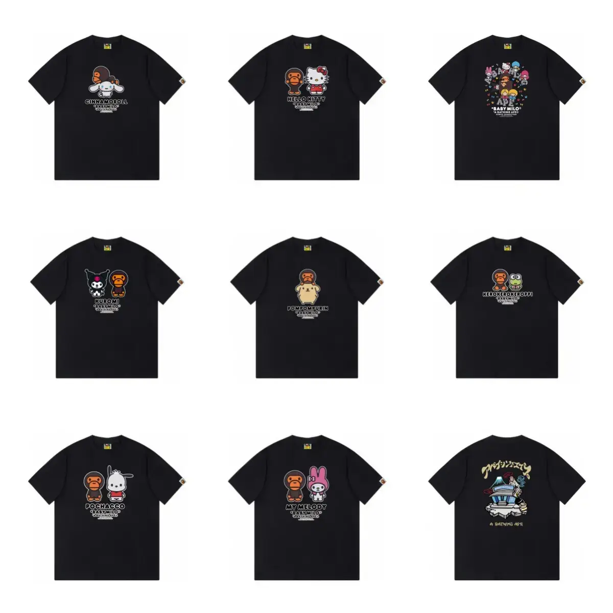 Cross-Border Export Trendy Brand Bape Ape Head Shark Mouth Double Yarn Pure Cotton Men's and Women's Loose Casual Short-Sleeved T-Shirt