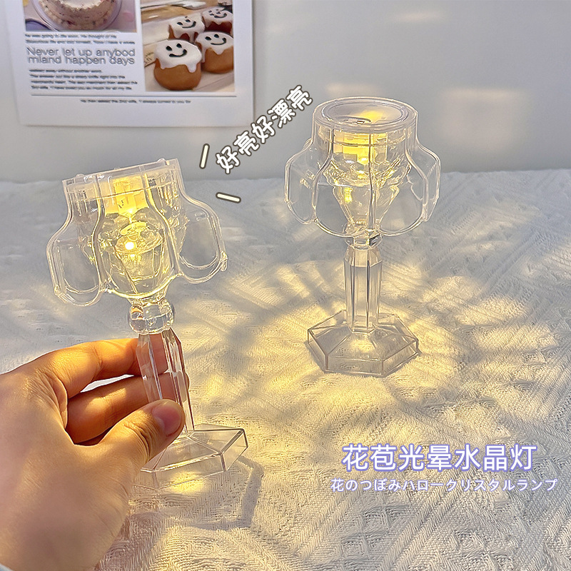 Ins Style Crystal Night Light, Creative Bedroom Bedside Lamp, Decorative Atmosphere Lamp, Birthday Gift for Best Friend, Small Ornament