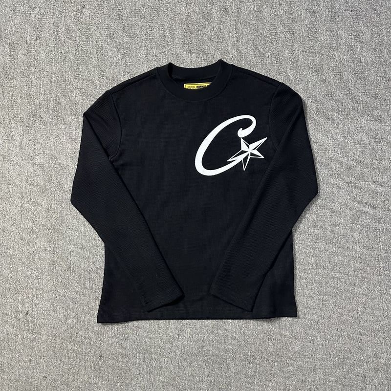 Autumn Large C Letter Print Trendy Street Style Unisex Couple Loose Casual Spring and Autumn Waffle Round Neck Long Sleeve T-Shirt