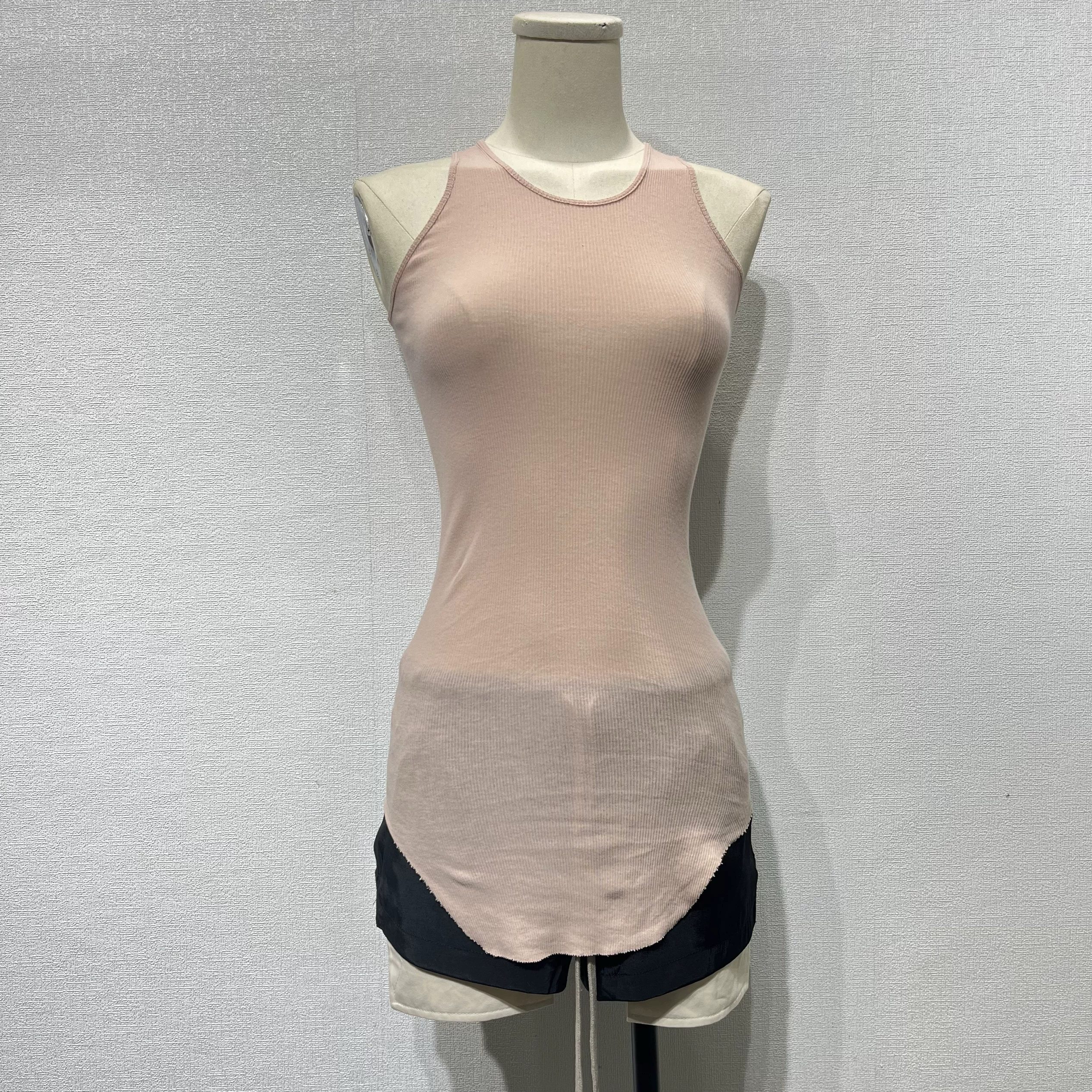 2024 summer dark R-style O-grid U-shaped hem slim fit elastic close fitting ribbed women's casual solid color vest