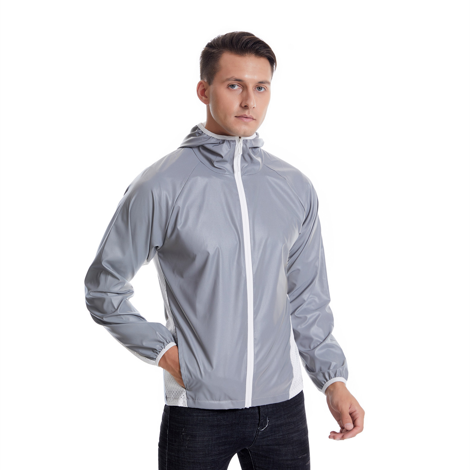 Factory custom colorful reflective riding clothing breathable reflective clothing European and American cross-border plus size mesh stitching sports jacket