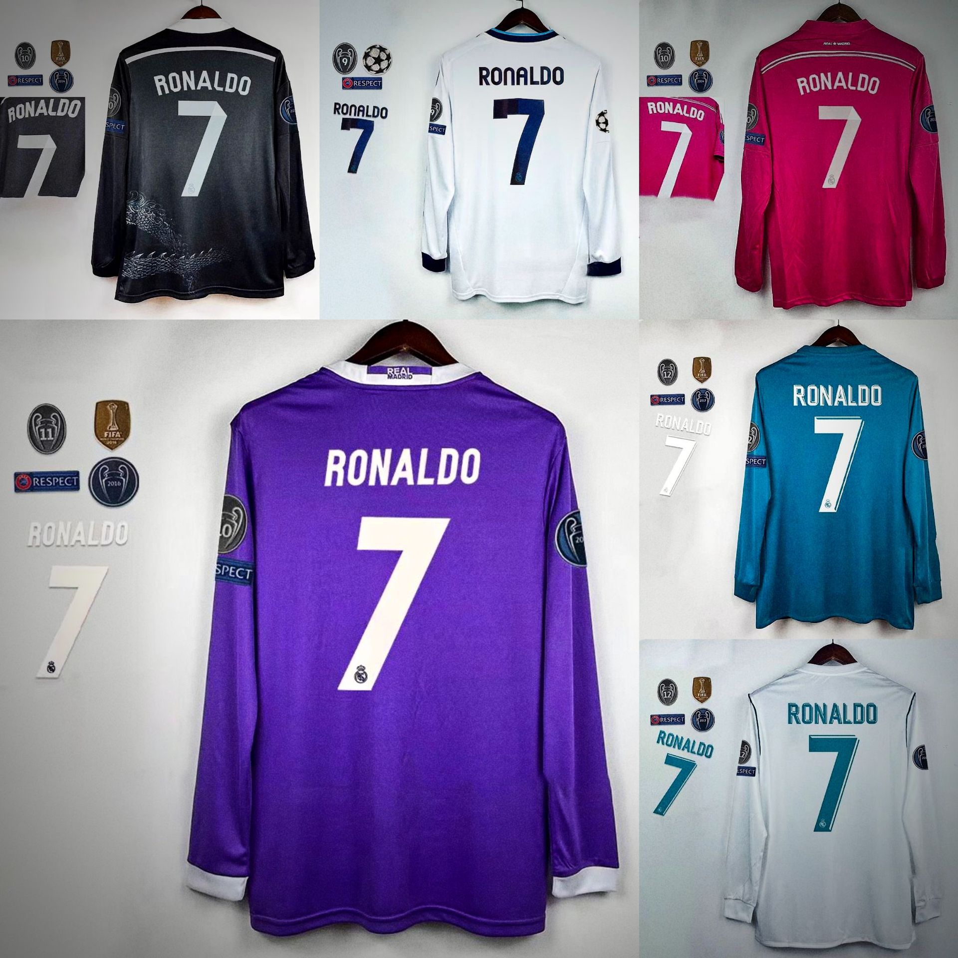 Long sleeve C Luo Real Madrid era jersey star print fan version of a generation of hair