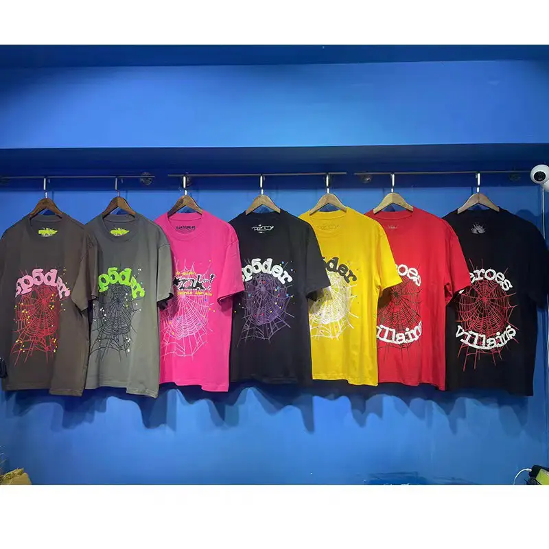 Sp5der fashion YoungThug summer New arrival foam Print men's and women's Loose Casual short sleeve T-shirt tide