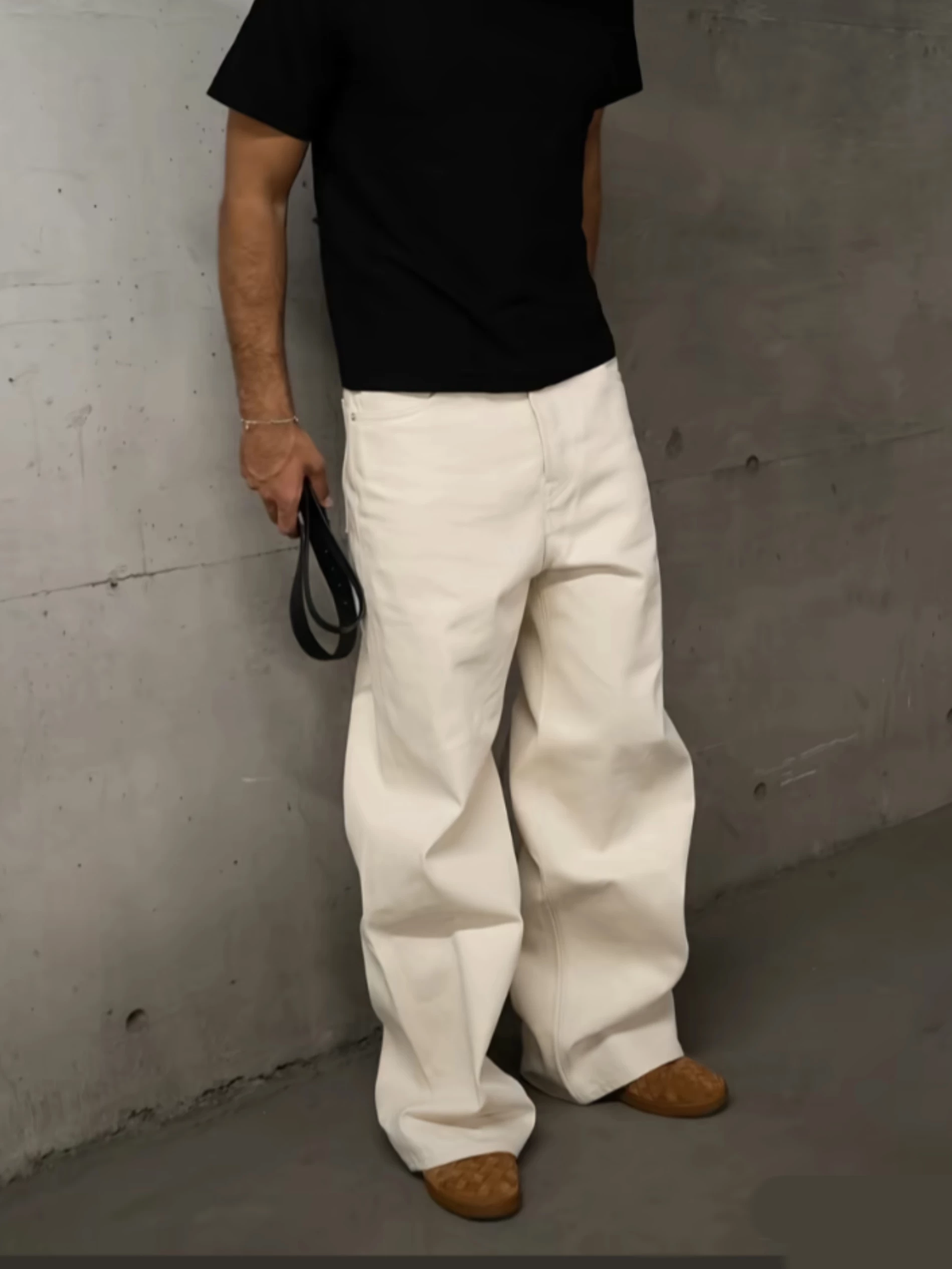 Tabbic 26Ss Cotton Seed Shell Woven 13.8oz Pure Cotton Oatmeal White Loose Straight-Leg Versatile Casual Jeans Foto QC de TAOBAO na Qualit.ly