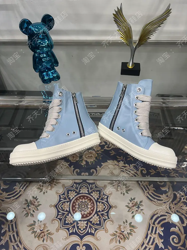 High-Top Version Thick Shoelace Ro High-Top Shoes Men's Genuine Leather Thick Sole Side Zipper Dark Style High Street Couple Sneakers Women's Fashion