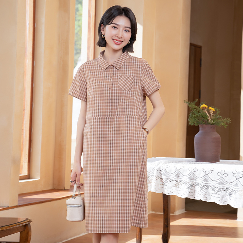 2026 New Summer Loose Plus-Size Casual Women's Mid-Length Plaid Elegant Pure Cotton Versatile Artistic Dress