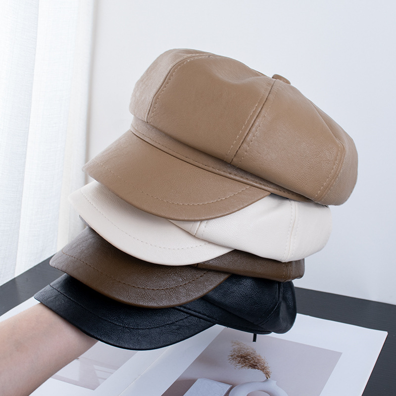 Delicate Pu Leather Octagonal Hat for Girls, Big Hat with Top Face, Newsboy Hat, Retro British Style Painter's Hat for Men