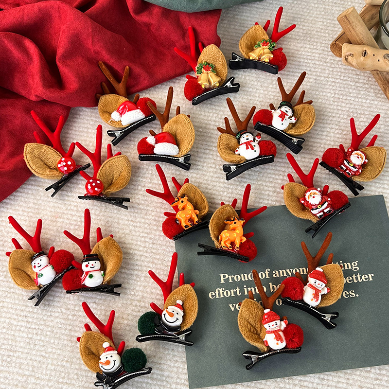 New Christmas antler hairpin hair accessories children's clip girl's online celebrity cartoon elk hairpin pair clip hair accessories fashion