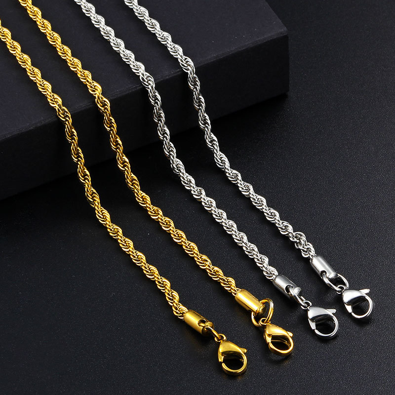 Twist Chain Stainless Steel Vacuum Color-Preserving Electroplating Men's and Women's Necklace Bracelet 18K Gold Titanium Steel Chain Necklace Wholesale