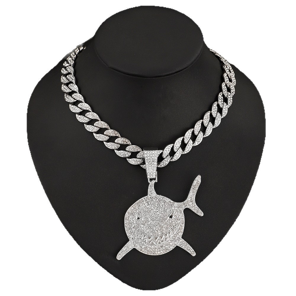 European and American Cross-Border Personalized Hip-Hop Style Shark Pendant Hip-Hop Creative Shark Pendant Necklace Men's Quality Factory Direct Sale