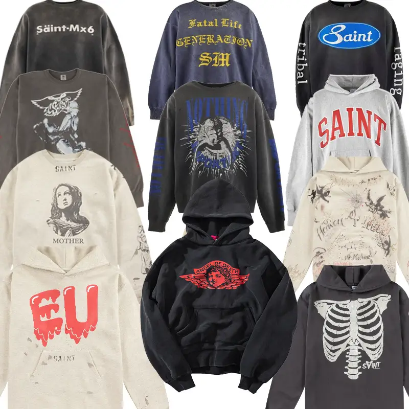 跨境Nic Saint Michael hoodie VINTAGE做旧印花美式宽松帽衫卫衣