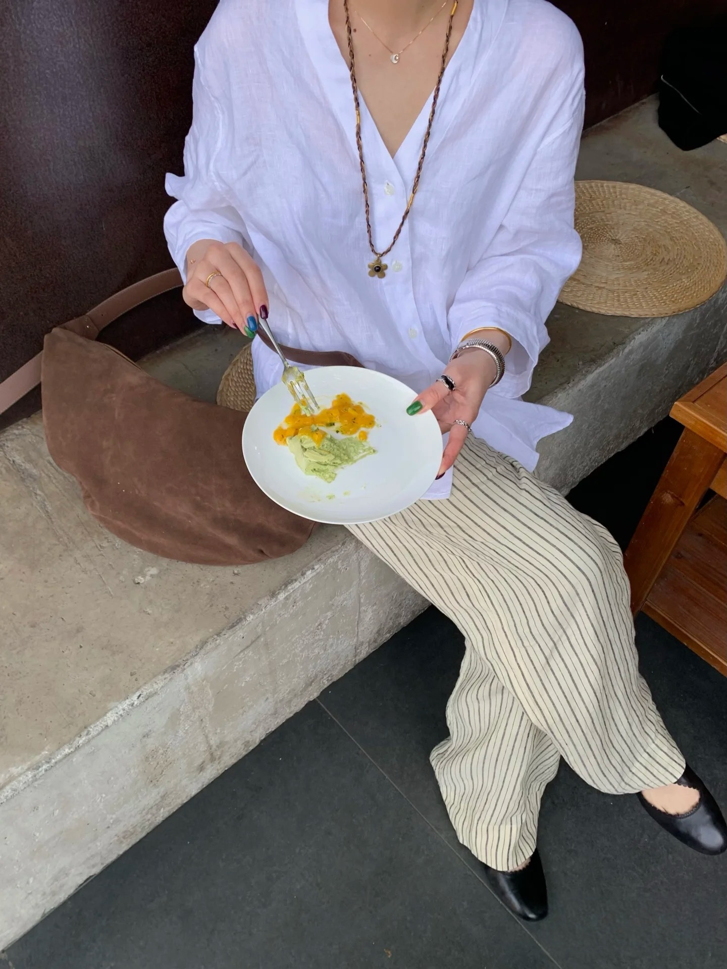 French 100% Linen Lazy and Relaxed Loose Long-Sleeved V Neck Linen Shirt Top Women's White New Style 5507