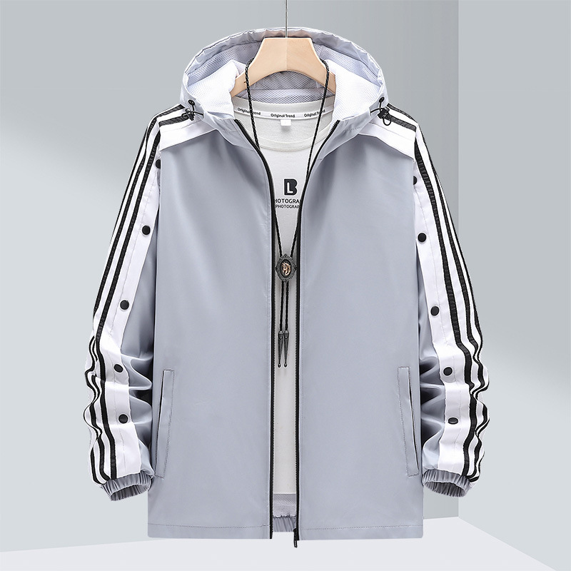 Coat Men's Hong Kong Style Color Block Hooded Jacket Urban Casual Sports Jacket Men's Bomber Jacket Spring and Autumn