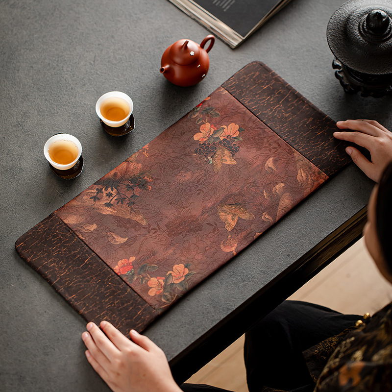 Xiangyun Silk Dry Tea Mat Table Runner, Ancient Style Double-Sided Waterproof Tea Mat, New Chinese Style Tea Table Dry Tea Mat, Rectangular Tea Mat