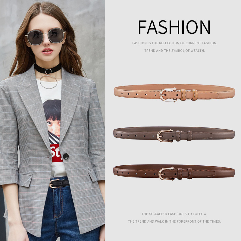 Factory New Belt Pin Buckle Belt Women's Pure Cowhide Versatile Simple Denim Suit Culottes Belt Ready Stock Wholesale Waistband