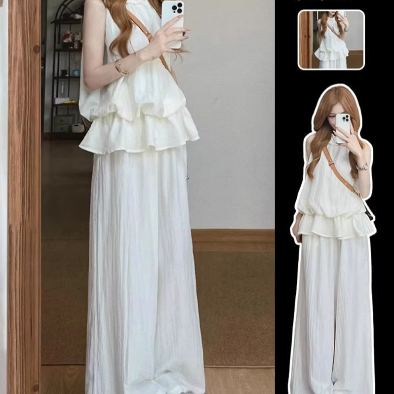 Minimalist Style Light Apricot Waist-Cinching Floral Top Set, Summer Women's Clothing, Beautiful and Unique, Casual and Sweet Two-Piece Set