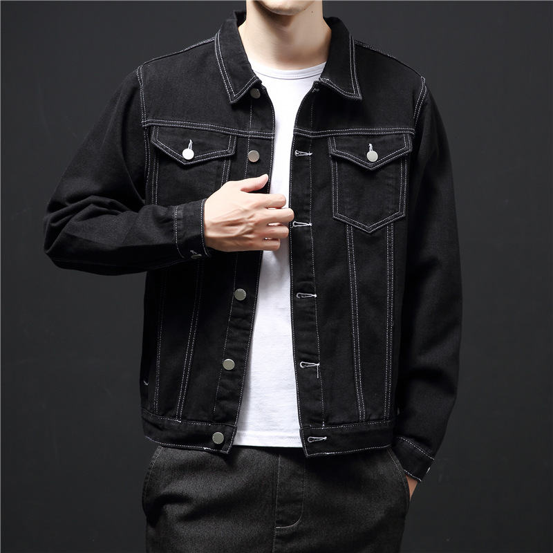 Spring and Autumn Denim Jacket Men's Trendy Brand Top Korean Style Black Washed Hong Kong Style Denim Shirt Jacket Men's Wear-Resistant