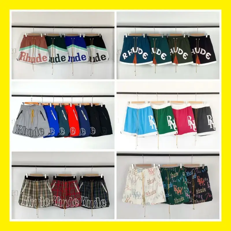 2025 American Trendy Brand Rhude Letter Logo Printed Drawstring Knitted Wool Men's and Women's Casual Loose Shorts
