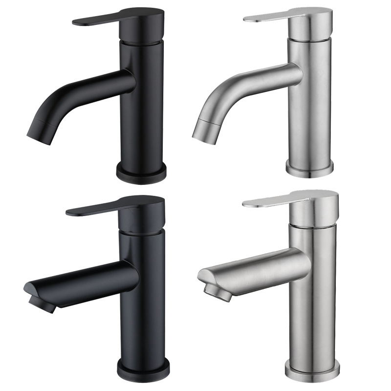 304 stainless steel basin faucet household bathroom wash basin hot and cold faucet black basin faucet