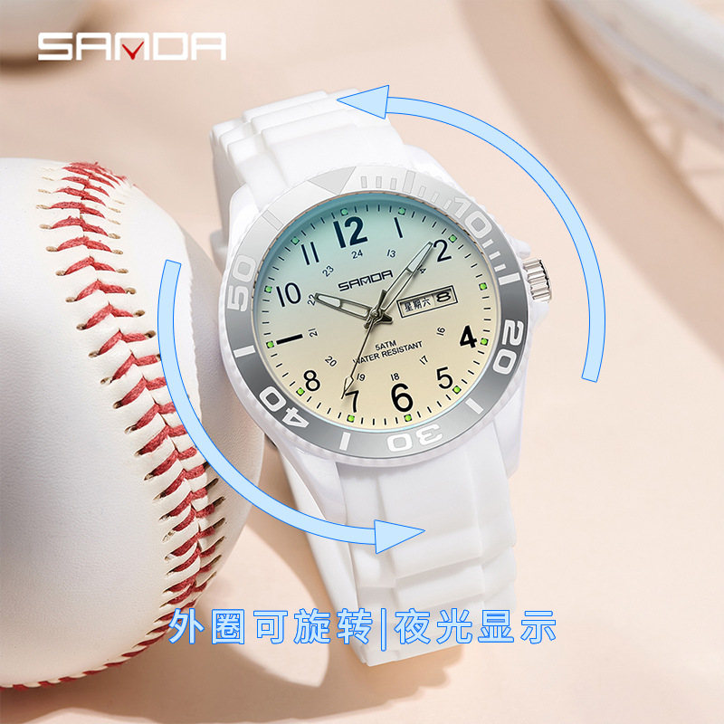 Sanda Watches for Male and Female Students, Suitable for Middle and High School Exams, Dual Calendar Children's Watch, Only Shows Time, Waterproof Quartz Watch