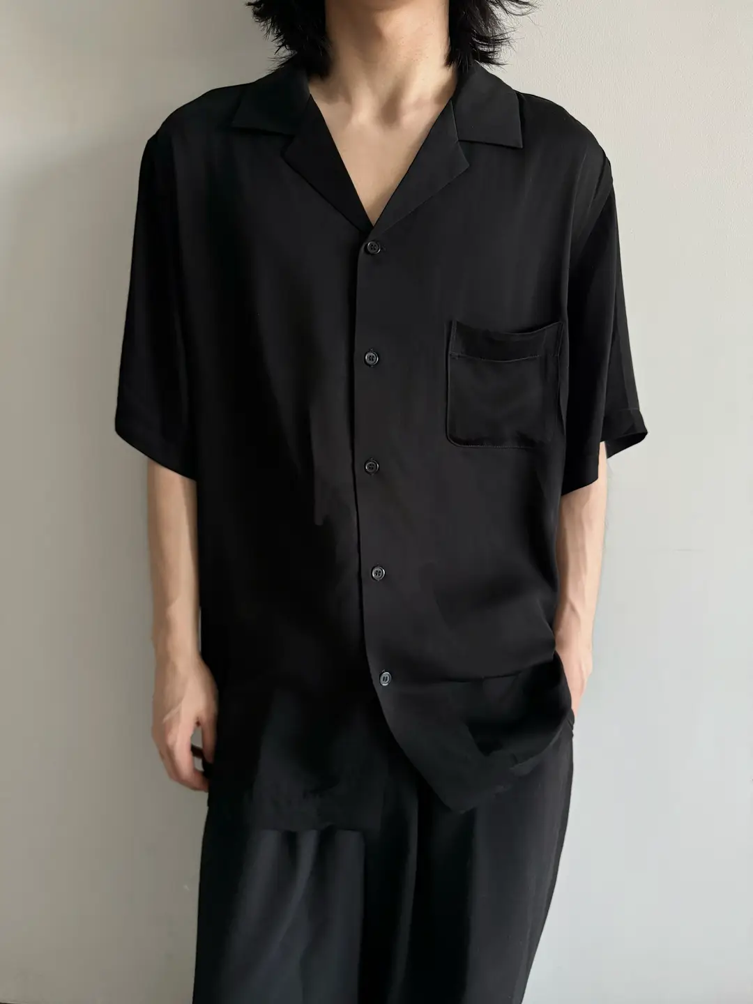 Autonomous Yohji Yamamoto Diablo Style 100% Heavyweight Tencel Draped Silky Cuban Neck Loose Short Sleeve Shirt