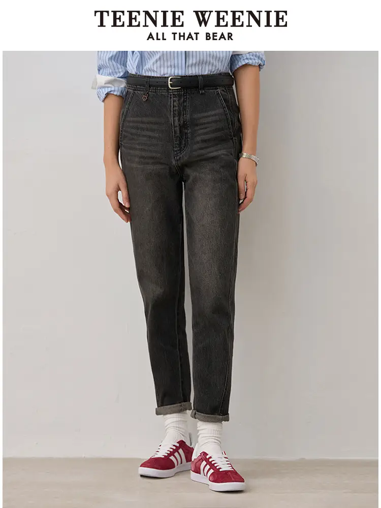 Teenieweenie Bear Women's Clothing 2025 Spring New Arrival Minimalist Retro Casual Three-Dimensional Tapered Denim