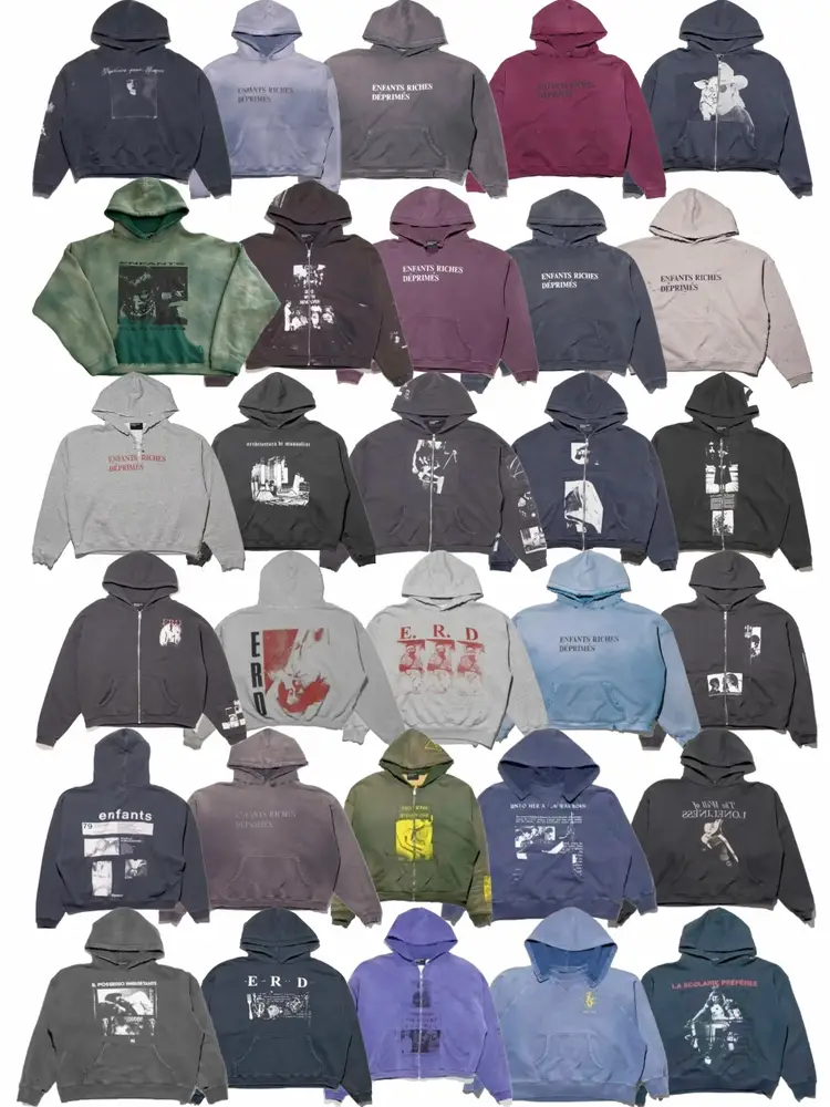 Erd Melancholic Rich Second-Generation American-Style Washed Vintage Printed Zipper Hoodie Sweatshirt for Men and Women Trendy